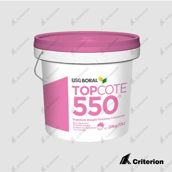 Boral Top Coat 550 Boral Top Coat finishing compound is a premixed, air-drying, economical compound developed specially for use as the ideal finishing coat for all plasterboard joints, angles and fastener heads. Brochure Order form Criterion Industries