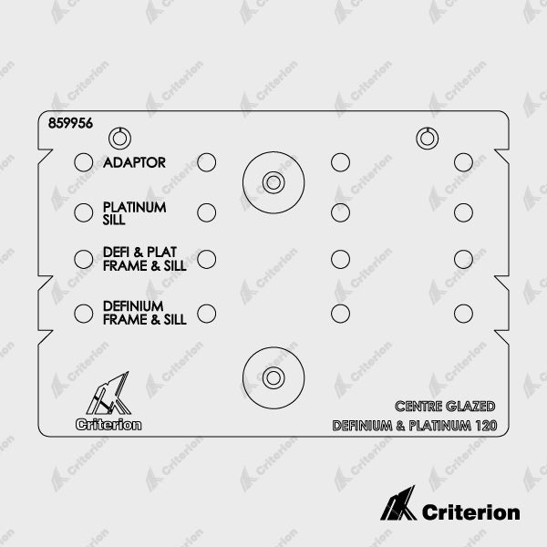 Centre Glaze Drilling Jigs - Platinum & Definium 120 Cut down on labour and fabrication time with the Criterion range of Drilling Jigs. Providing a safe and foolproof solution for fabricating aluminium window and door frames, Drilling Jigs feature: Round